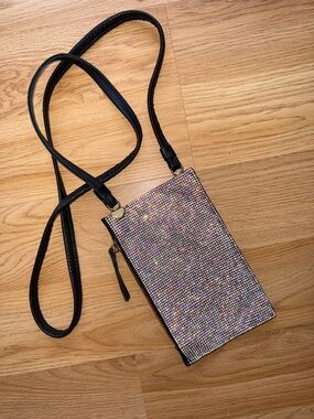 Viva Bags of California Black Leather Rhinestone Crossbody Bag Cellphone USA